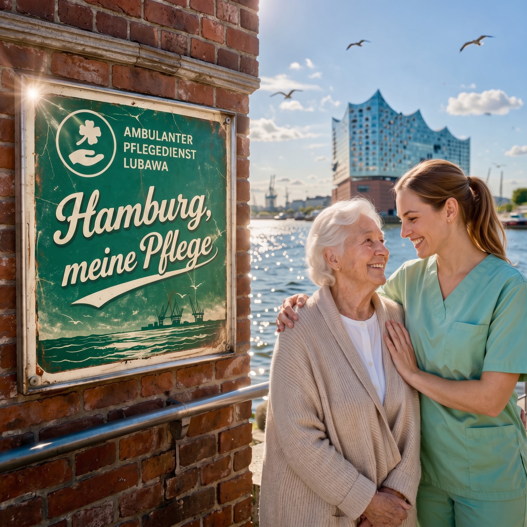 Pflegekraft und Klientin am Hamburger Hafen
